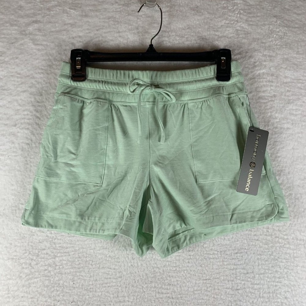 Harmony & Balance Shorts Women's Small Green Stretch High-Waist Drawstring 6894‎